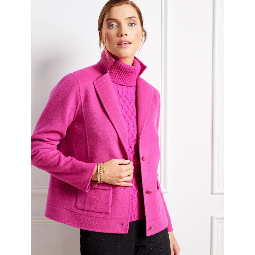 Talbots Double Face Wool Blend Cropped Jacket Blazer Pink 10 Business Casual